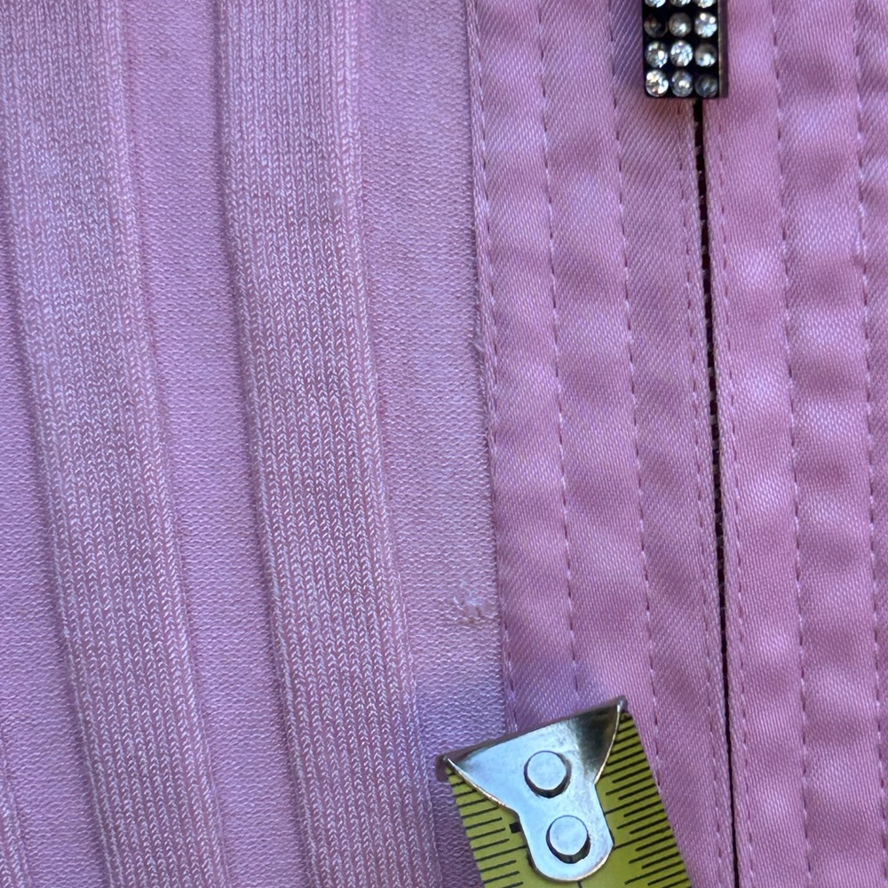 Cache Long Sleeve Silk Pink Ribbed Double Zip Shirt - Picture 6 of 12